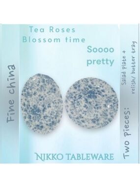 Vintage Nikko tableware home dining plate plates platter blue white floral
